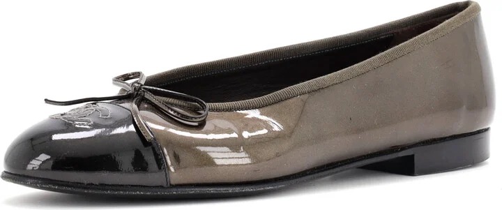CHANEL Women's CC Cap Toe Bow Ballerina Flats Patent