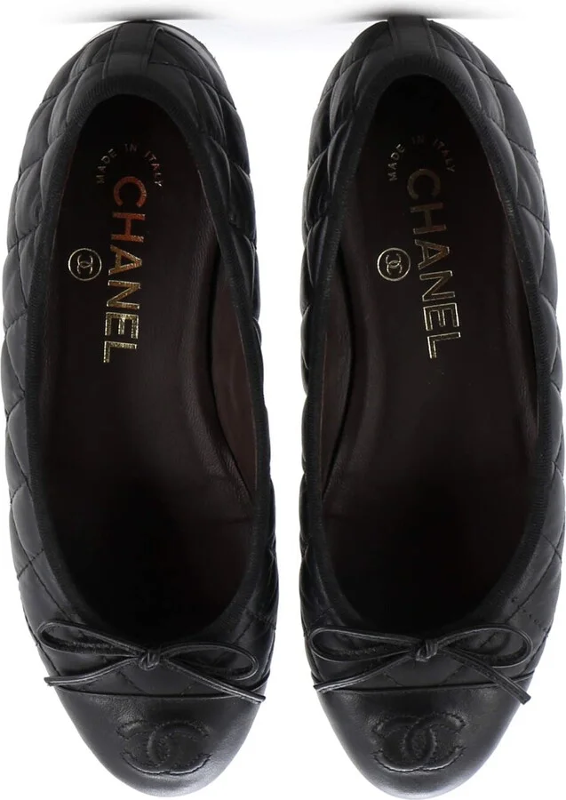 CHANEL Women's CC Cap Toe Bow Ballerina Flats Quilted Leather - Image 2