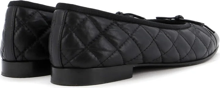 CHANEL Women's CC Cap Toe Bow Ballerina Flats Quilted Leather - Image 3