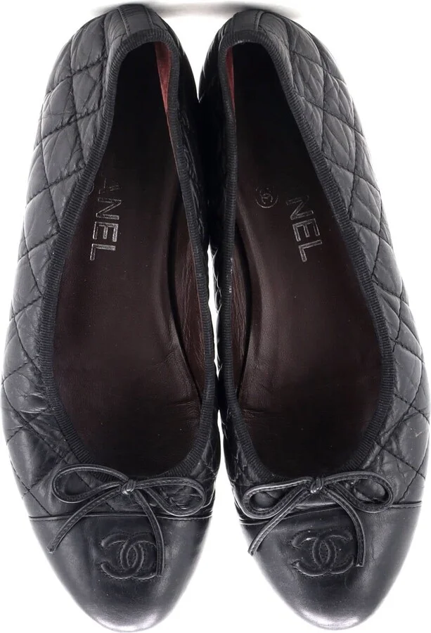 CHANEL Women's CC Cap Toe Bow Ballerina Flats Quilted Leather - Image 2