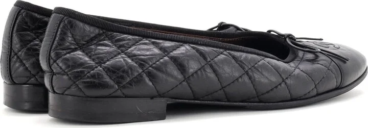 CHANEL Women's CC Cap Toe Bow Ballerina Flats Quilted Leather - Image 3