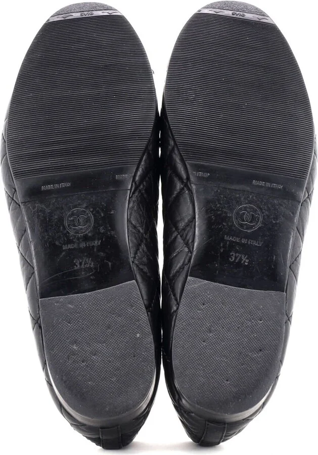CHANEL Women's CC Cap Toe Bow Ballerina Flats Quilted Leather - Image 4