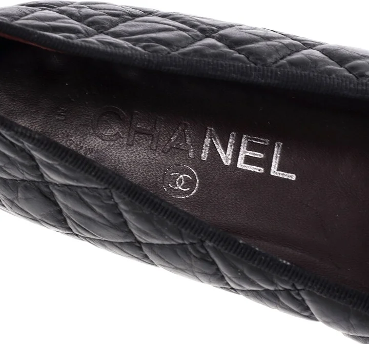 CHANEL Women's CC Cap Toe Bow Ballerina Flats Quilted Leather - Image 6
