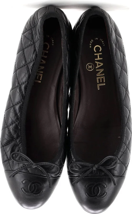 CHANEL Women's CC Cap Toe Bow Ballerina Flats Quilted Leather - Image 2
