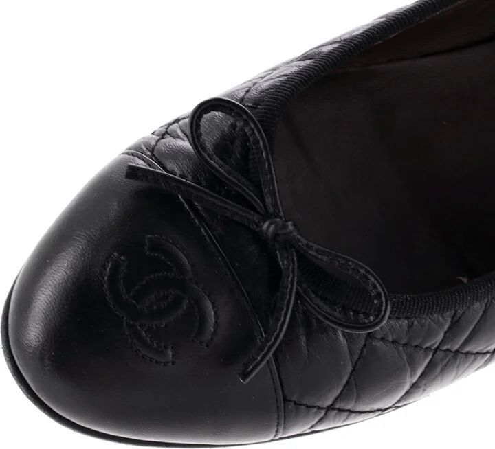CHANEL Women's CC Cap Toe Bow Ballerina Flats Quilted Leather - Image 5