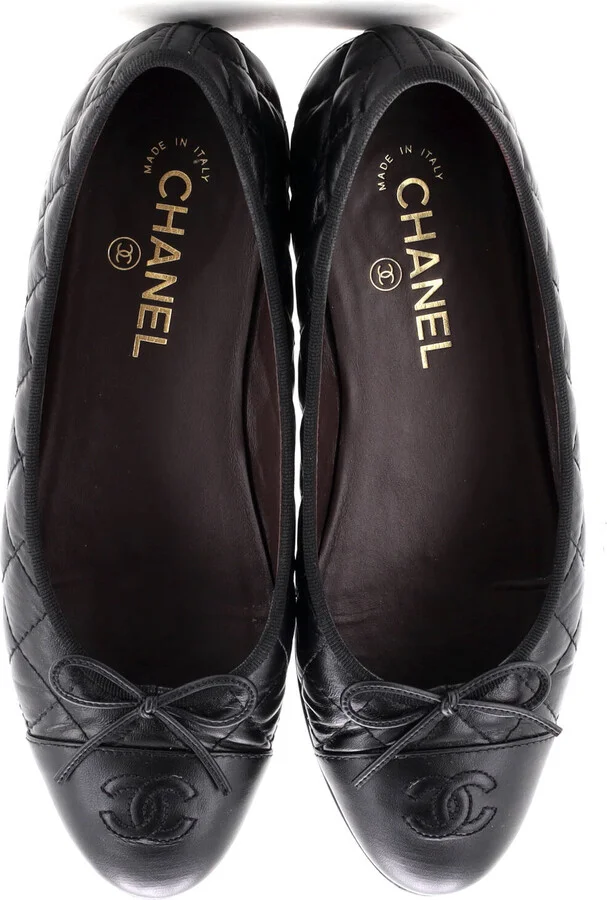 CHANEL Women's CC Cap Toe Bow Ballerina Flats Quilted Leather - Image 2
