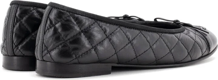 CHANEL Women's CC Cap Toe Bow Ballerina Flats Quilted Leather - Image 3