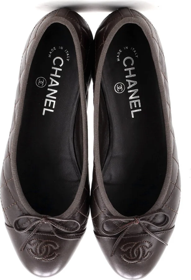 CHANEL Women's CC Cap Toe Bow Ballerina Flats Quilted Leather - Image 2