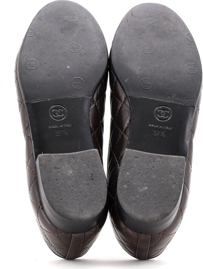 CHANEL Women's CC Cap Toe Bow Ballerina Flats Quilted Leather - Image 4