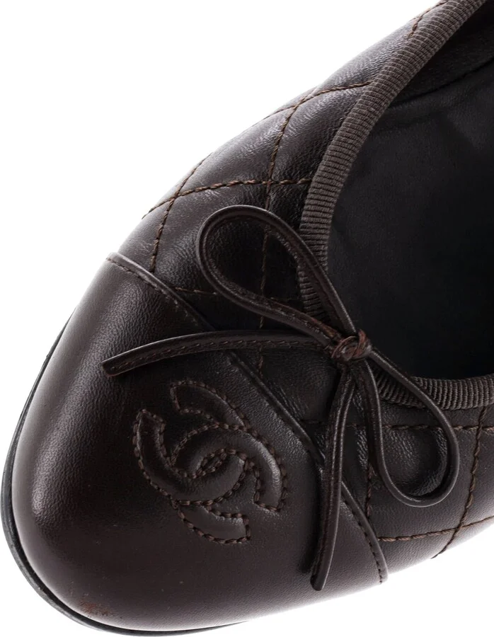 CHANEL Women's CC Cap Toe Bow Ballerina Flats Quilted Leather - Image 5