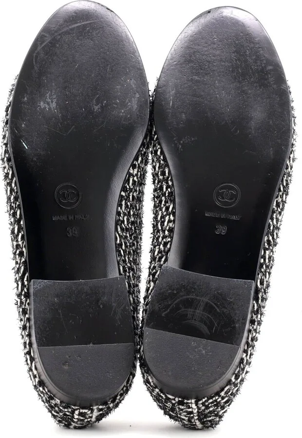 CHANEL Women's CC Cap Toe Bow Ballerina Flats Tweed with Leather - Image 4