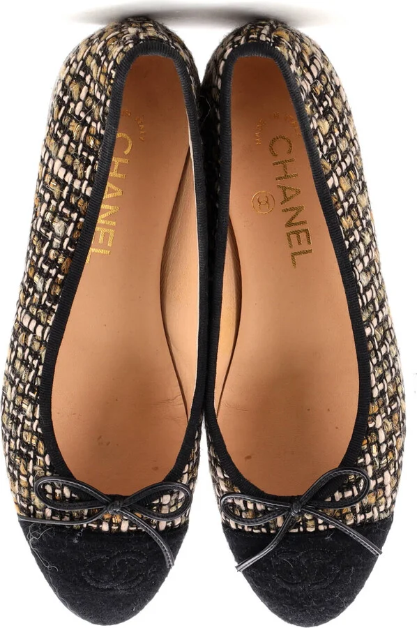 CHANEL Women's CC Cap Toe Bow Ballerina Flats Tweed with Wool - Image 2