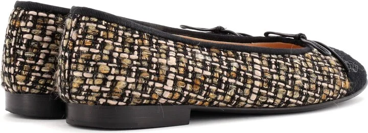 CHANEL Women's CC Cap Toe Bow Ballerina Flats Tweed with Wool - Image 3
