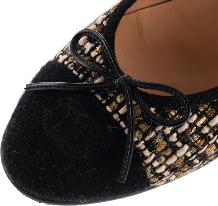 CHANEL Women's CC Cap Toe Bow Ballerina Flats Tweed with Wool - Image 5