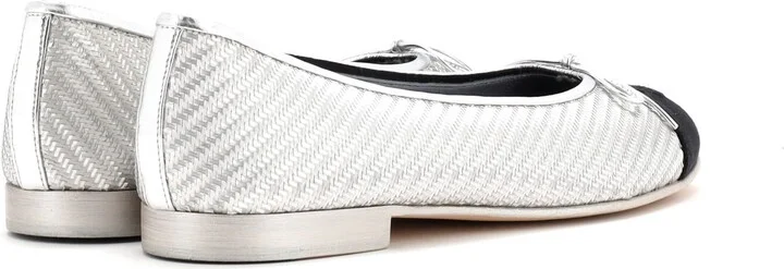 CHANEL Women's CC Cap Toe Bow Ballerina Flats Woven Fabric with Grosgrain - Image 3