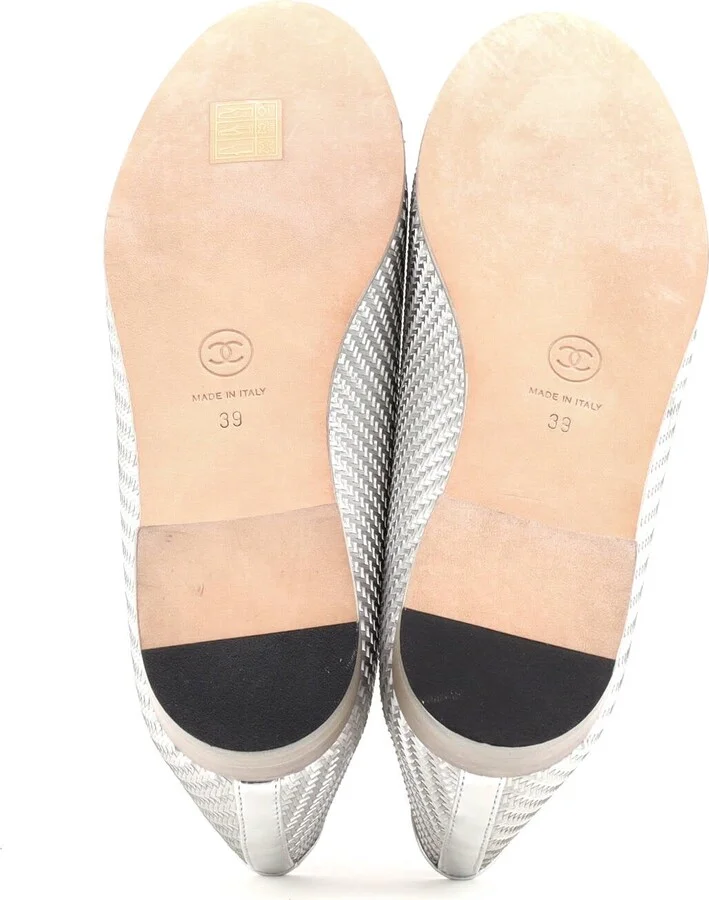 CHANEL Women's CC Cap Toe Bow Ballerina Flats Woven Fabric with Grosgrain - Image 4