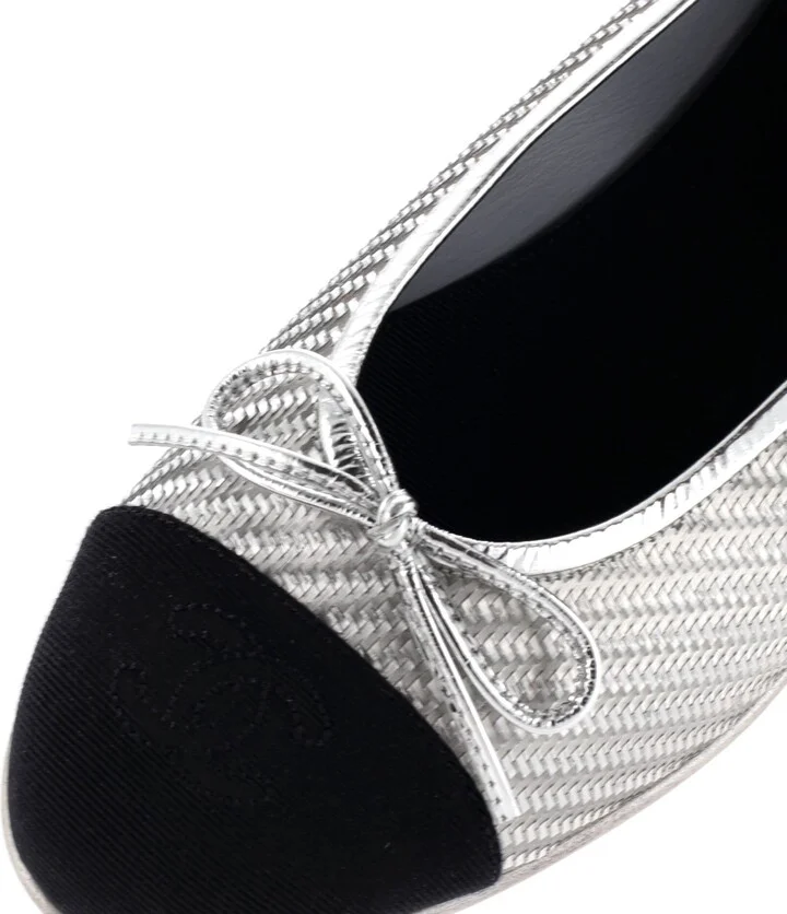 CHANEL Women's CC Cap Toe Bow Ballerina Flats Woven Fabric with Grosgrain - Image 5
