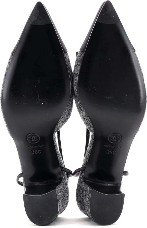 CHANEL Women's CC Cap Toe Bow Slingback Pumps Tweed and Satin - Image 4