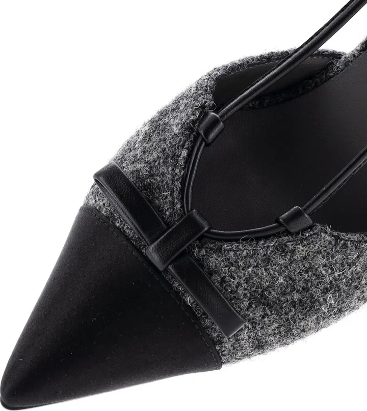 CHANEL Women's CC Cap Toe Bow Slingback Pumps Tweed and Satin - Image 5