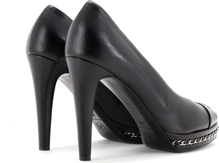 CHANEL Women's CC Cap Toe Chain Around Pumps Leather - Image 3