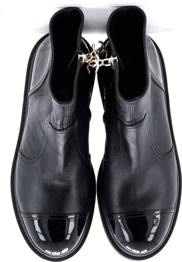 CHANEL Women's CC Cap Toe Chelsea Boots Leather with Patent - Image 2