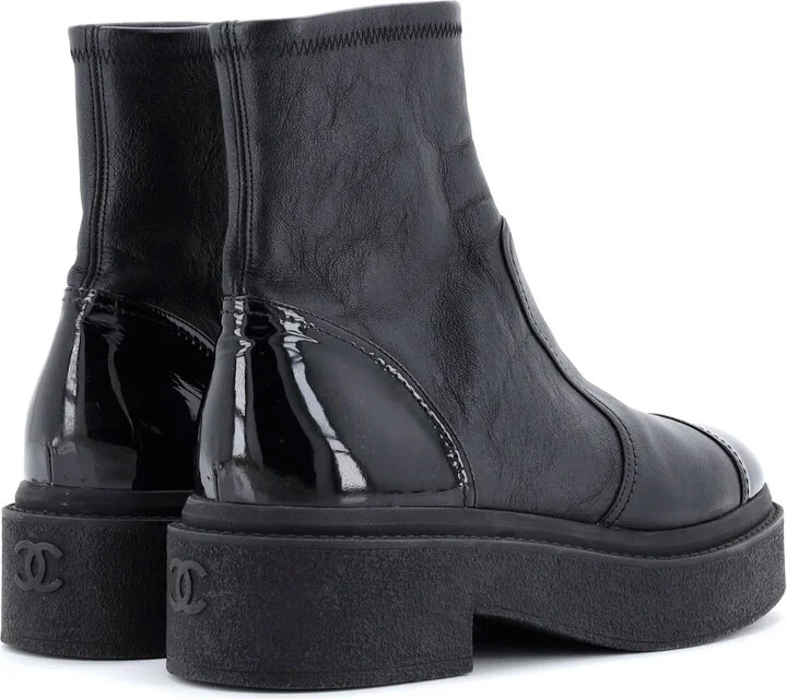 CHANEL Women's CC Cap Toe Chelsea Boots Leather with Patent - Image 3