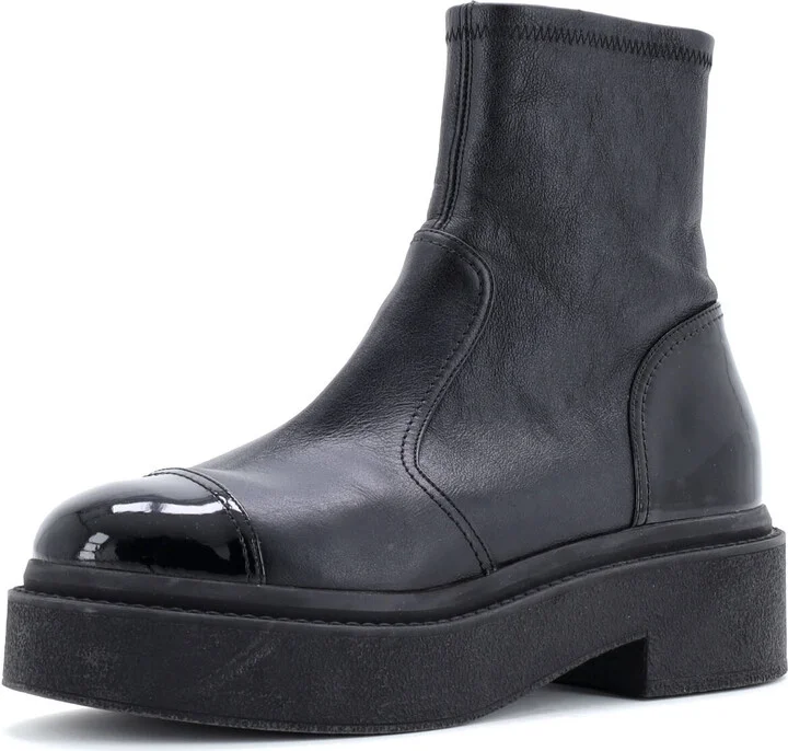 CHANEL Women's CC Cap Toe Chelsea Boots Leather with Patent
