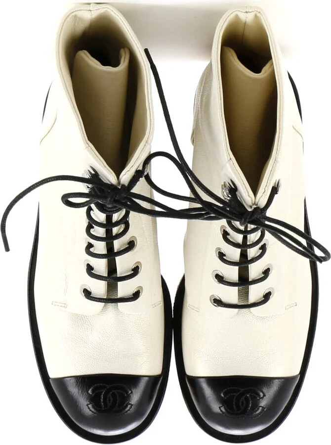 CHANEL Women's CC Cap Toe Combat Boots Leather - Image 2
