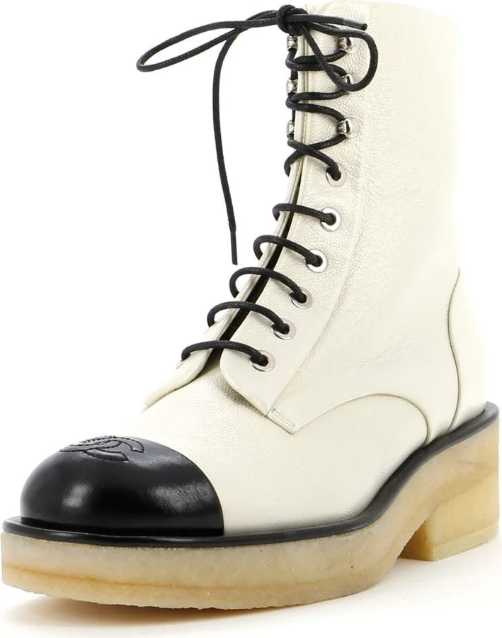 CHANEL Women's CC Cap Toe Combat Boots Leather