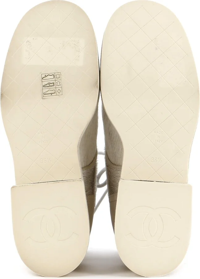 CHANEL Women's CC Cap Toe Combat Boots Pony Hair with Suede - Image 4