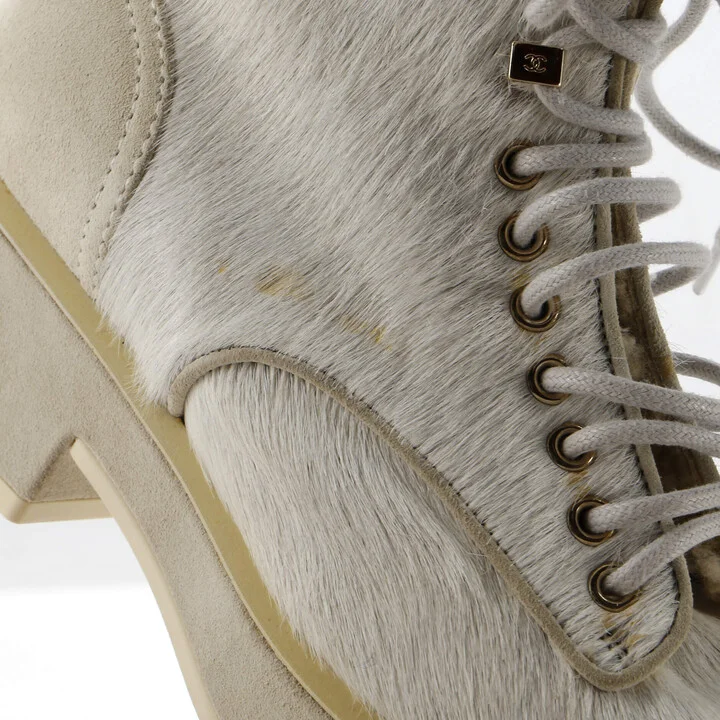 CHANEL Women's CC Cap Toe Combat Boots Pony Hair with Suede - Image 5