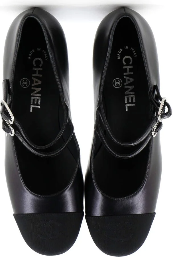 CHANEL Women's CC Cap Toe Double Strap Mary Jane Pumps Leather with Grosgrain - Image 2