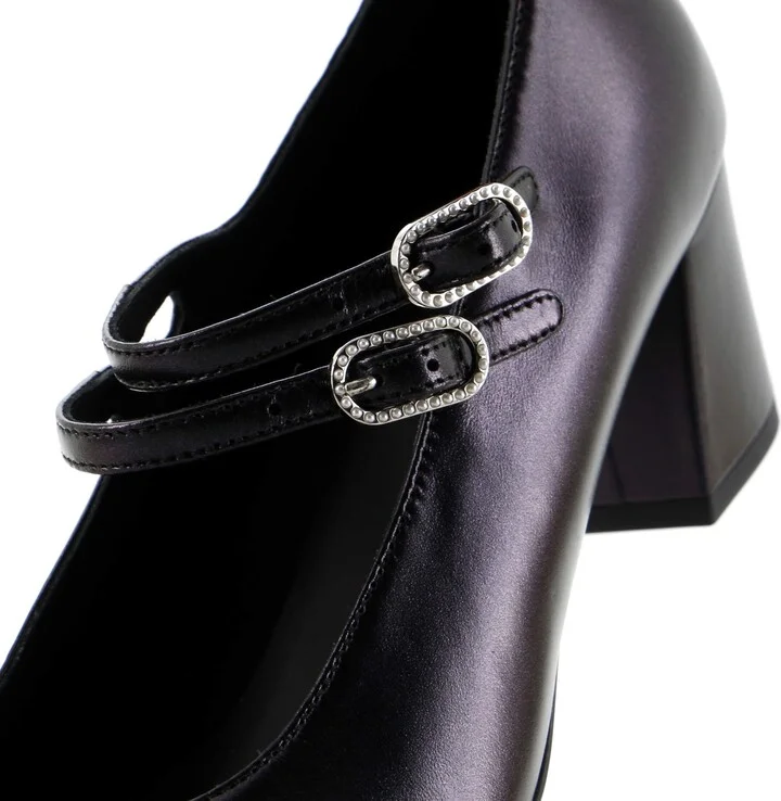 CHANEL Women's CC Cap Toe Double Strap Mary Jane Pumps Leather with Grosgrain - Image 5