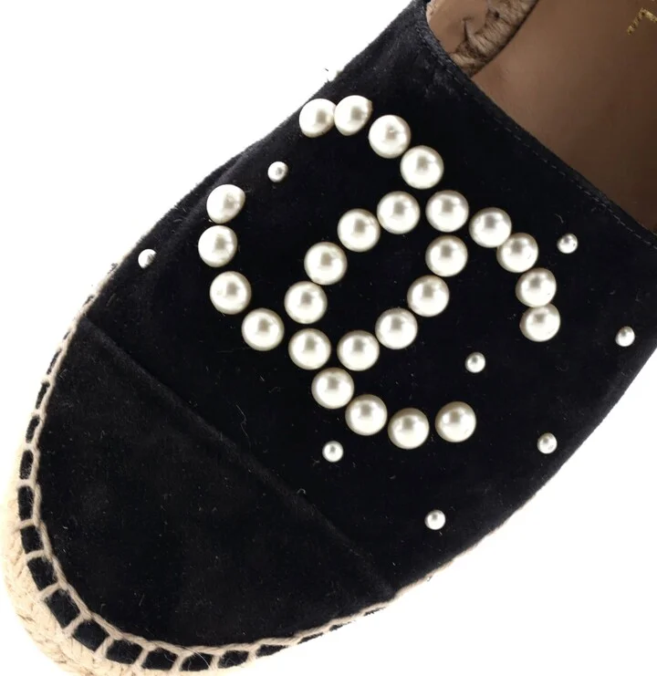 CHANEL Women's CC Cap Toe Espadrilles Embellished Suede - Image 5