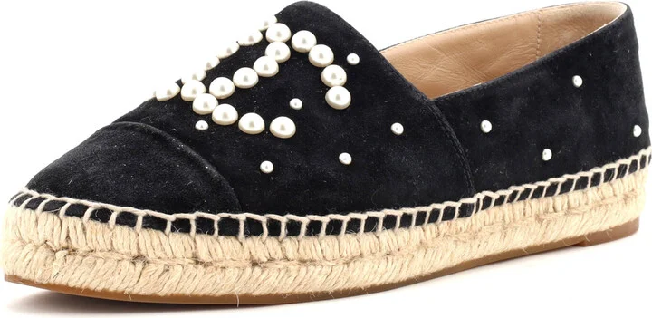 CHANEL Women's CC Cap Toe Espadrilles Embellished Suede