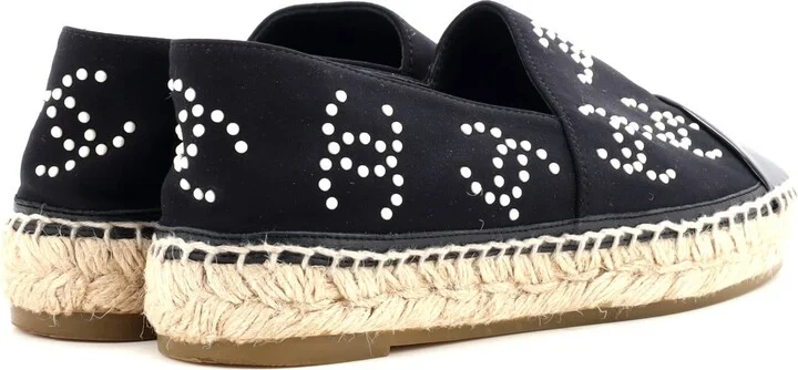 CHANEL Women's CC Cap Toe Espadrilles Jersey with Patent and Faux Pearls - Image 3