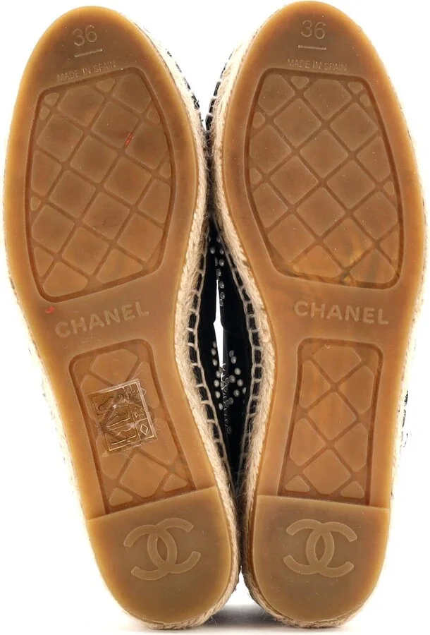 CHANEL Women's CC Cap Toe Espadrilles Jersey with Patent and Faux Pearls - Image 4