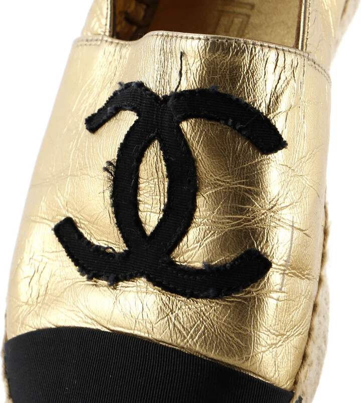 CHANEL Women's CC Cap Toe Espadrilles Leather - Image 5