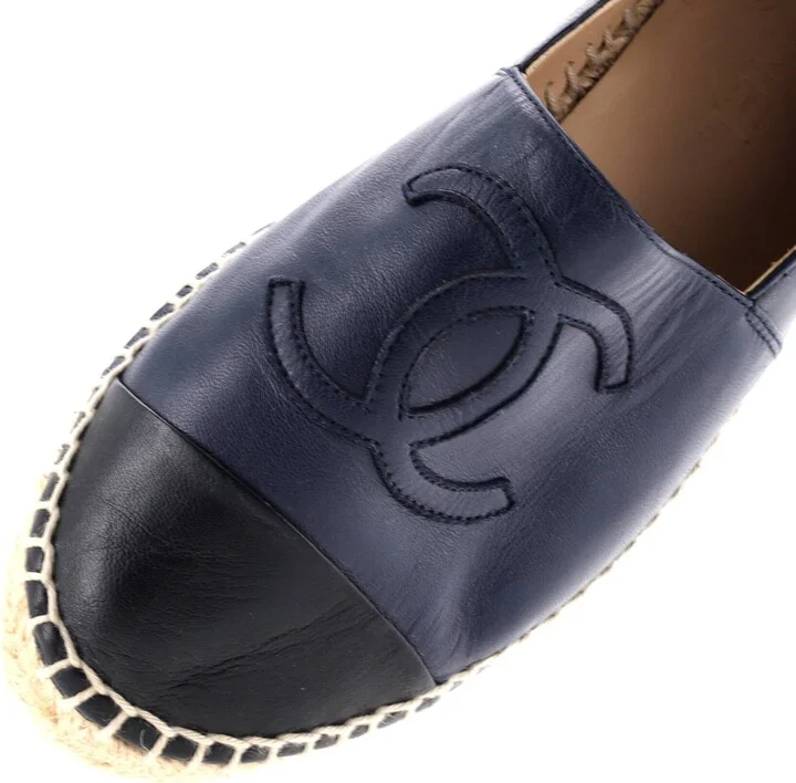 CHANEL Women's CC Cap Toe Espadrilles Leather - Image 5