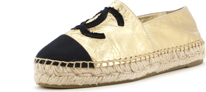 CHANEL Women's CC Cap Toe Espadrilles Leather