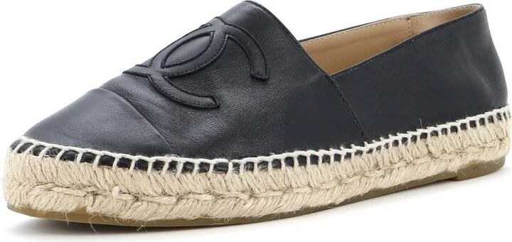 CHANEL Women's CC Cap Toe Espadrilles Leather