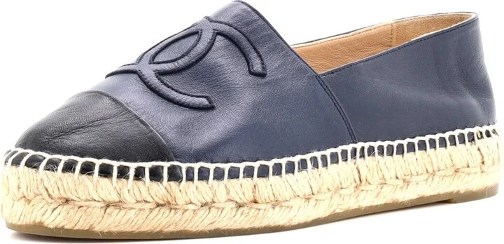 CHANEL Women's CC Cap Toe Espadrilles Leather