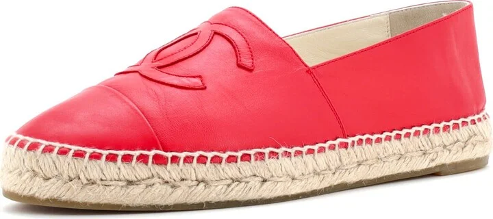 CHANEL Women's CC Cap Toe Espadrilles Leather