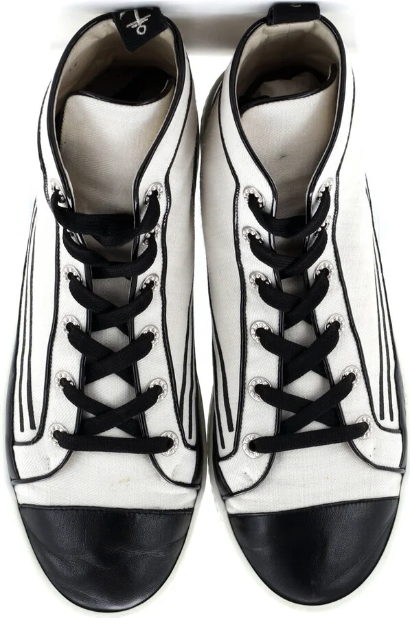CHANEL Women's CC Cap Toe High-Top Sneakers Canvas and Leather - Image 2