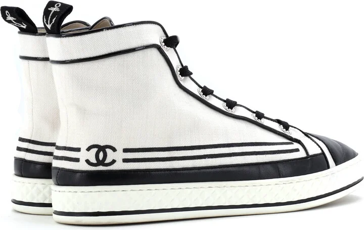 CHANEL Women's CC Cap Toe High-Top Sneakers Canvas and Leather - Image 3