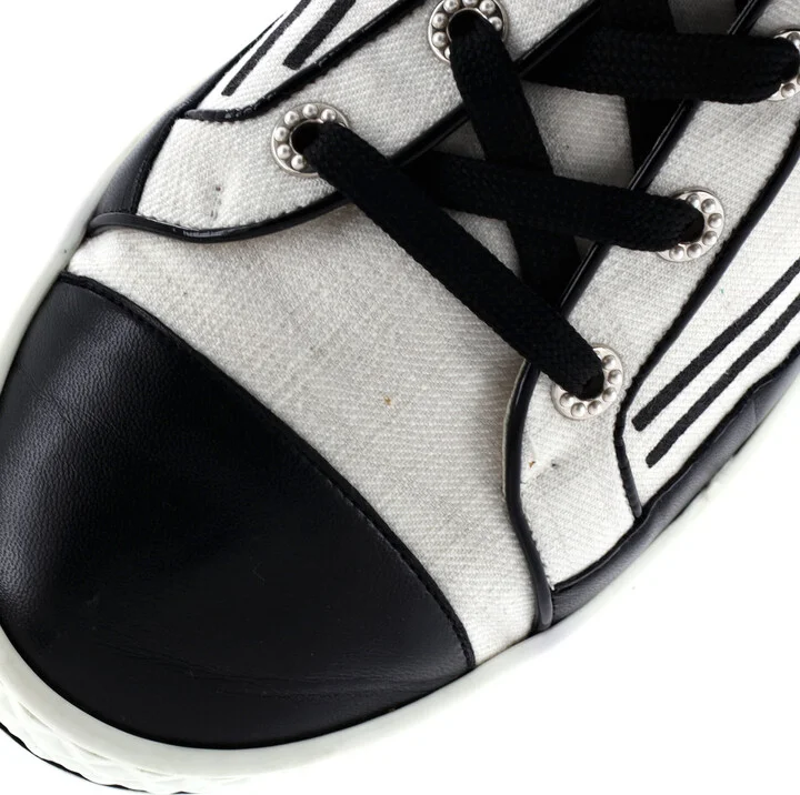 CHANEL Women's CC Cap Toe High-Top Sneakers Canvas and Leather - Image 5