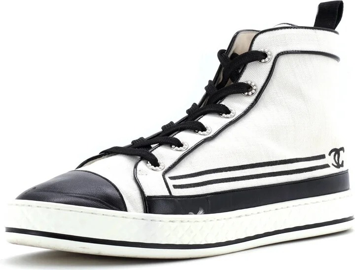 CHANEL Women's CC Cap Toe High-Top Sneakers Canvas and Leather