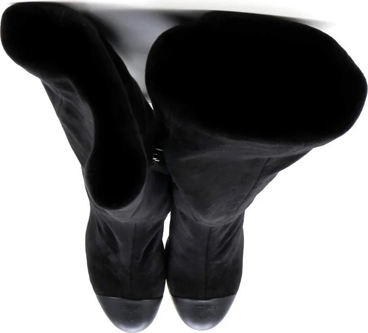 CHANEL Women's CC Cap Toe Knee High Wedge Boots Suede - Image 2