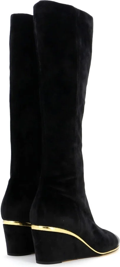 CHANEL Women's CC Cap Toe Knee High Wedge Boots Suede - Image 3