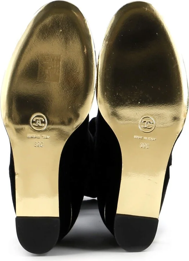 CHANEL Women's CC Cap Toe Knee High Wedge Boots Suede - Image 4